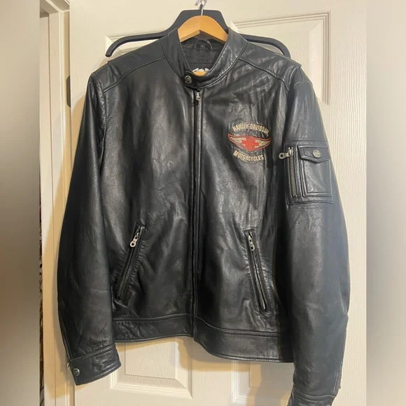 Harley-Davidson Sz L Men’s Black Leather Winged Jacket - Picture 3 of 15